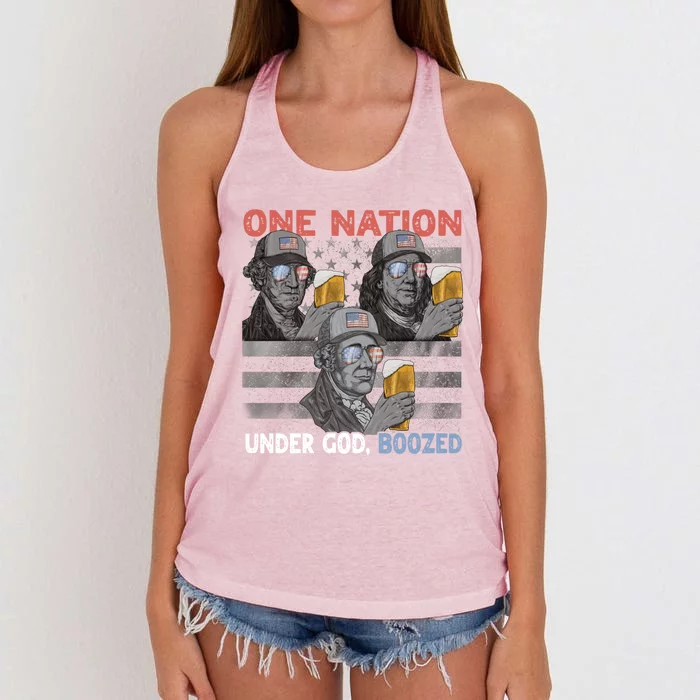 Beer Presidents 4th Of July One Nation Under God Boozed Meaningful Gift Women's Knotted Racerback Tank