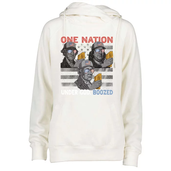 Beer Presidents 4th Of July One Nation Under God Boozed Meaningful Gift Womens Funnel Neck Pullover Hood