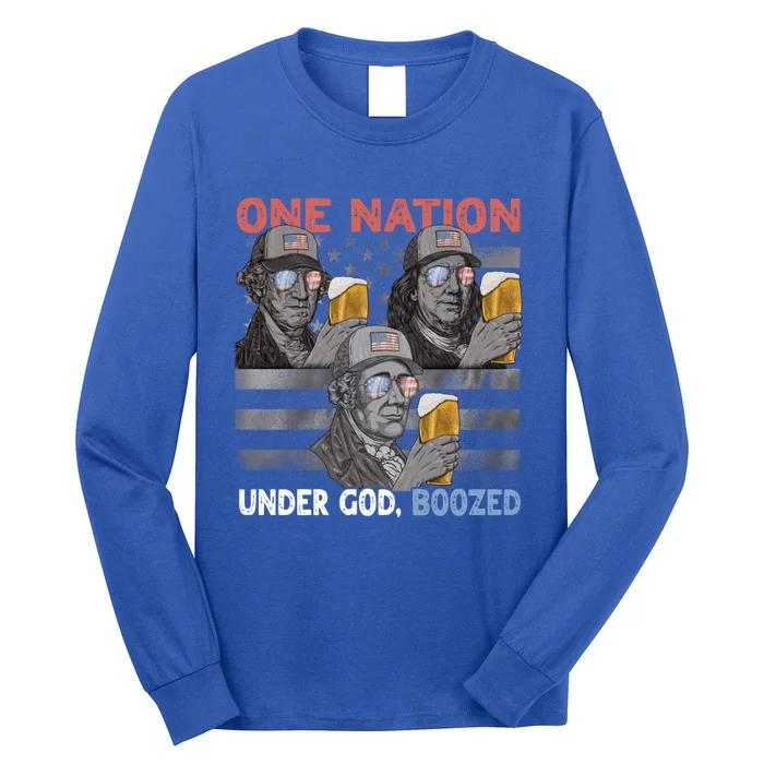 Beer Presidents 4th Of July One Nation Under God Boozed Meaningful Gift Long Sleeve Shirt