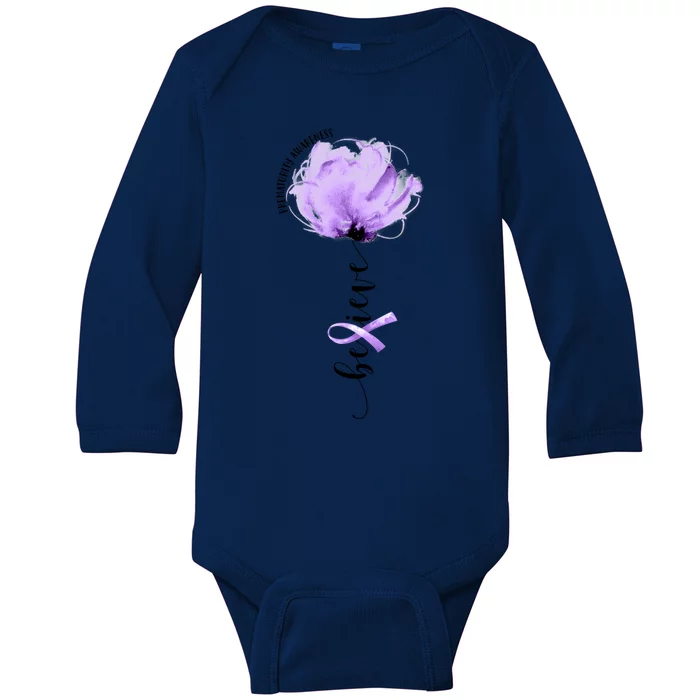 Believe Prematurity Awareness Purple Ribbon Flower Lovers Gift Baby Long Sleeve Bodysuit