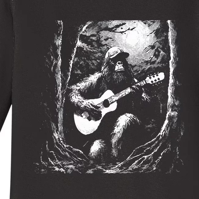 Bigfoot Playing Acoustic Guitar Funny Sasquatch Big Foot Baby Long Sleeve Bodysuit