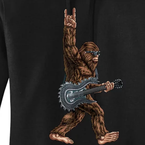 Bigfoot Playing A Dragon Guitar Rock On Sasquatch Big Foot Women's Pullover Hoodie