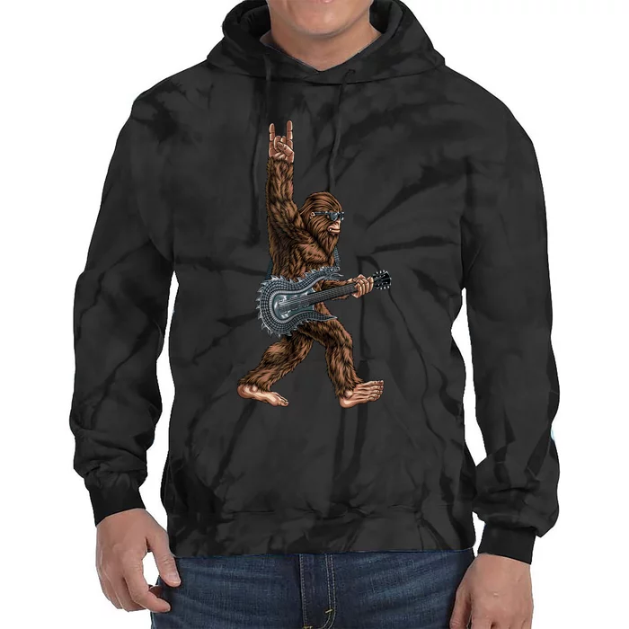 Bigfoot Playing A Dragon Guitar Rock On Sasquatch Big Foot Tie Dye Hoodie