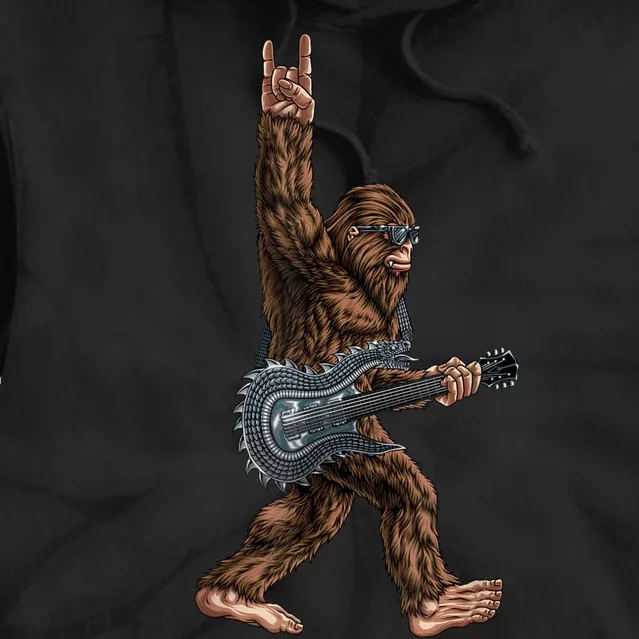 Bigfoot Playing A Dragon Guitar Rock On Sasquatch Big Foot Tie Dye Hoodie