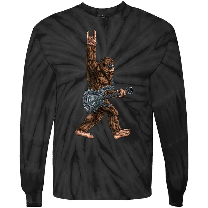 Bigfoot Playing A Dragon Guitar Rock On Sasquatch Big Foot Tie-Dye Long Sleeve Shirt