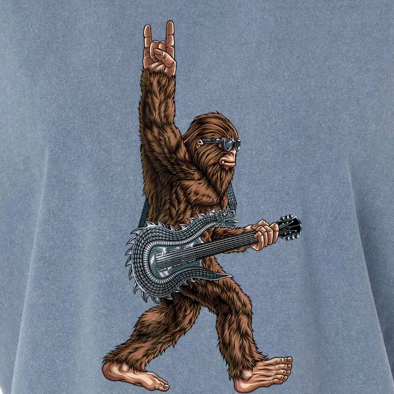 Bigfoot Playing A Dragon Guitar Rock On Sasquatch Big Foot Garment-Dyed Women's Muscle Tee