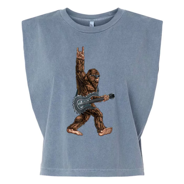 Bigfoot Playing A Dragon Guitar Rock On Sasquatch Big Foot Garment-Dyed Women's Muscle Tee