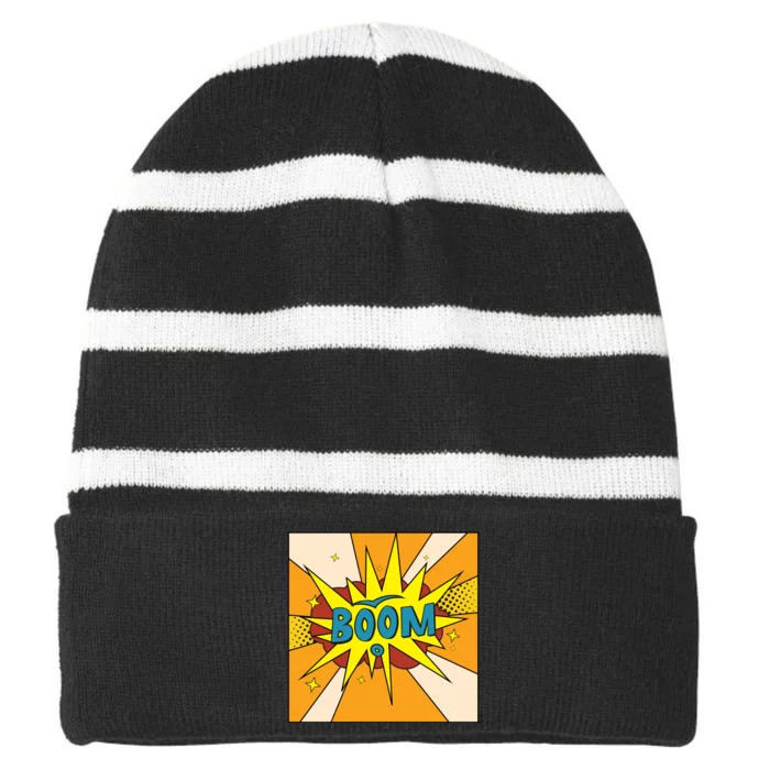 Boom Pop Art Striped Beanie with Solid Band