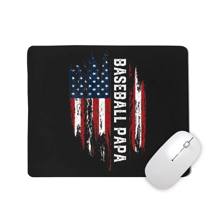 Baseball Papa American Flag Grandpa Grandson 4th Of July Mousepad