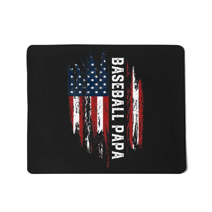 Baseball Papa American Flag Grandpa Grandson 4th Of July Mousepad