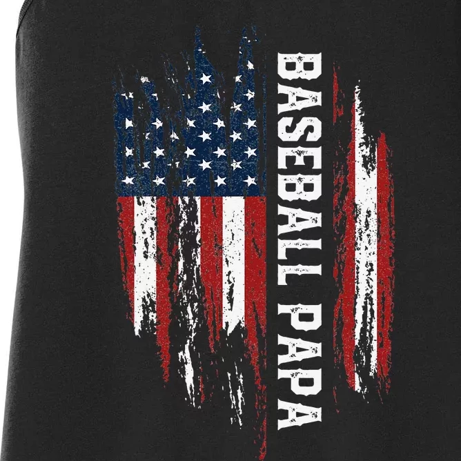 Baseball Papa American Flag Grandpa Grandson 4th Of July Women's Racerback Tank