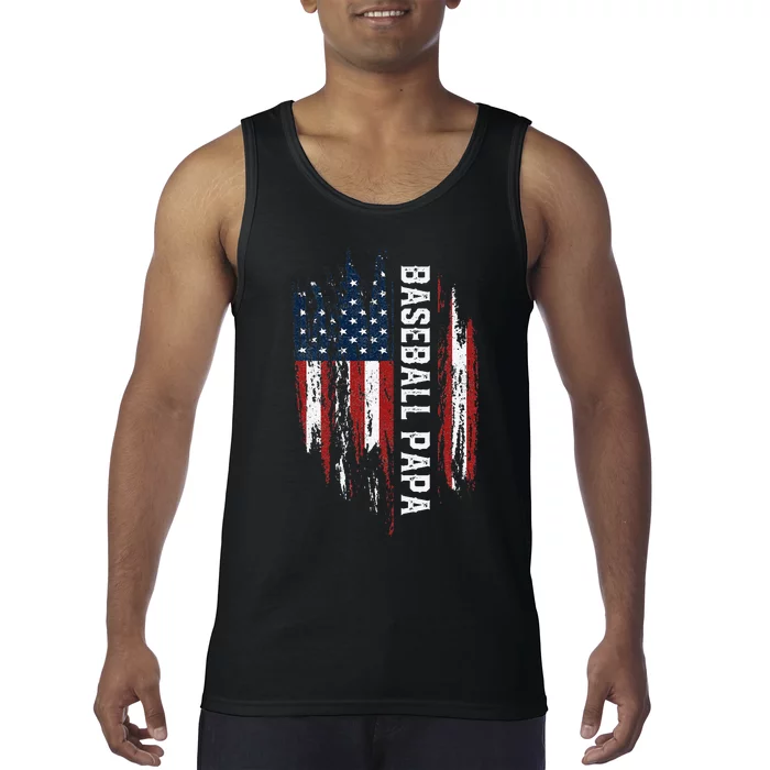 Baseball Papa American Flag Grandpa Grandson 4th Of July Tank Top