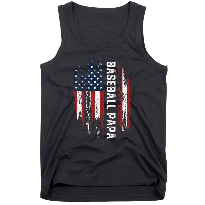 Baseball Papa American Flag Grandpa Grandson 4th Of July Tank Top