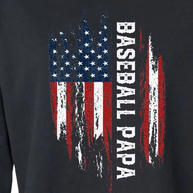 Baseball Papa American Flag Grandpa Grandson 4th Of July Cropped Pullover Crew