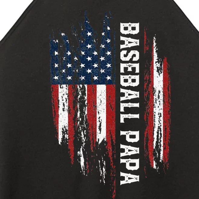 Baseball Papa American Flag Grandpa Grandson 4th Of July Women’s Perfect Tri Rocker Tank