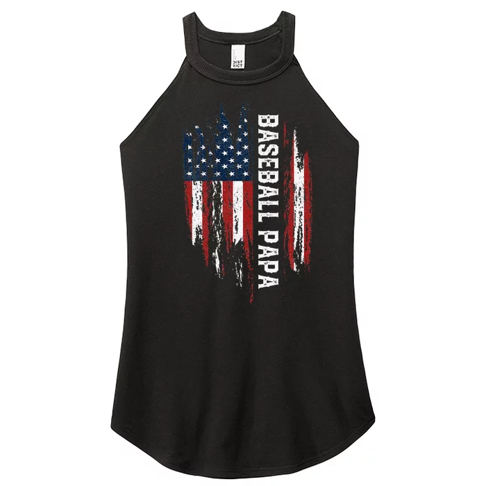 Baseball Papa American Flag Grandpa Grandson 4th Of July Women’s Perfect Tri Rocker Tank