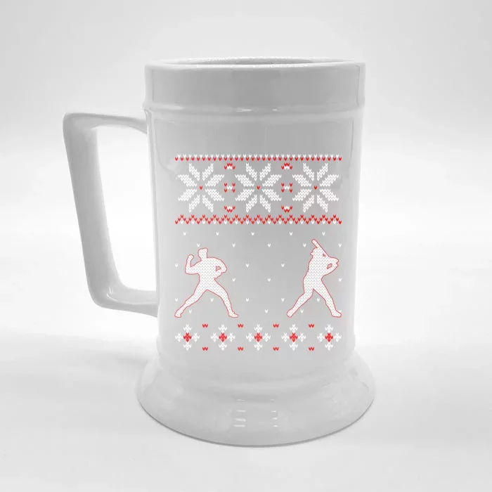 Baseball Pitcher And Batter Outdoor Game Ugly Christmas Gift Front & Back Beer Stein