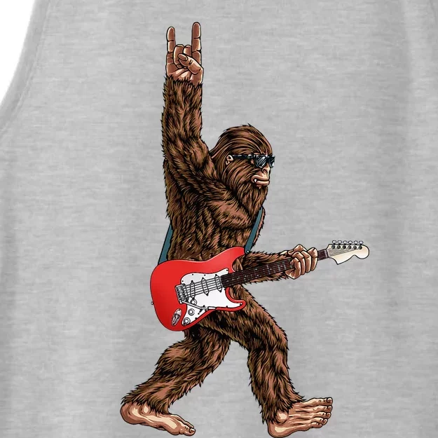 Bigfoot Playing A Electric Guitar Rock On Sasquatch Big Foot Ladies Tri-Blend Wicking Tank