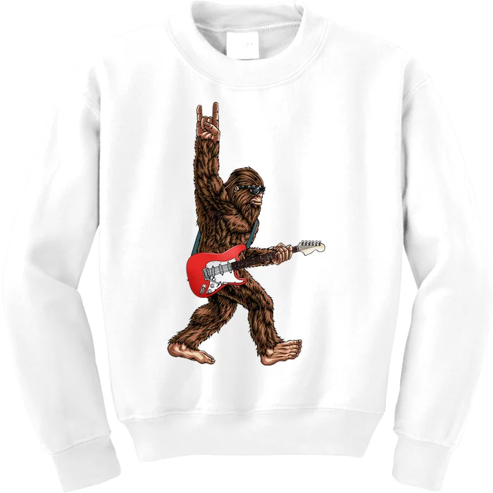 Bigfoot Playing A Electric Guitar Rock On Sasquatch Big Foot Kids Sweatshirt