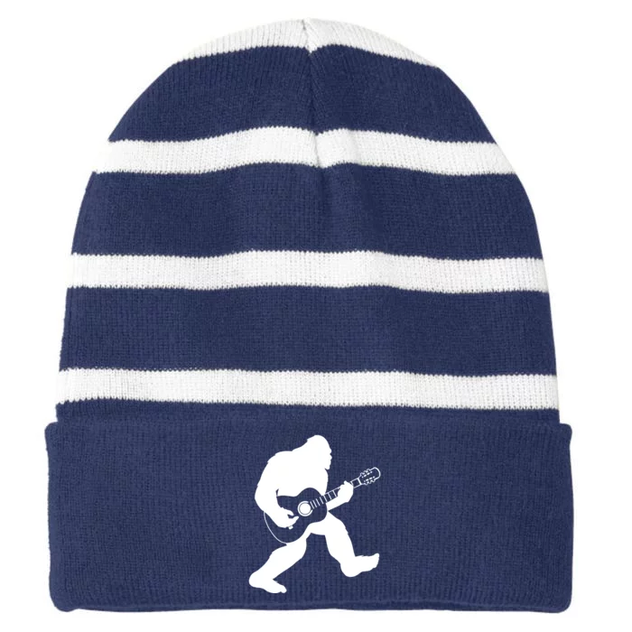 Bigfoot Playing Acoustic Guitar Striped Beanie with Solid Band