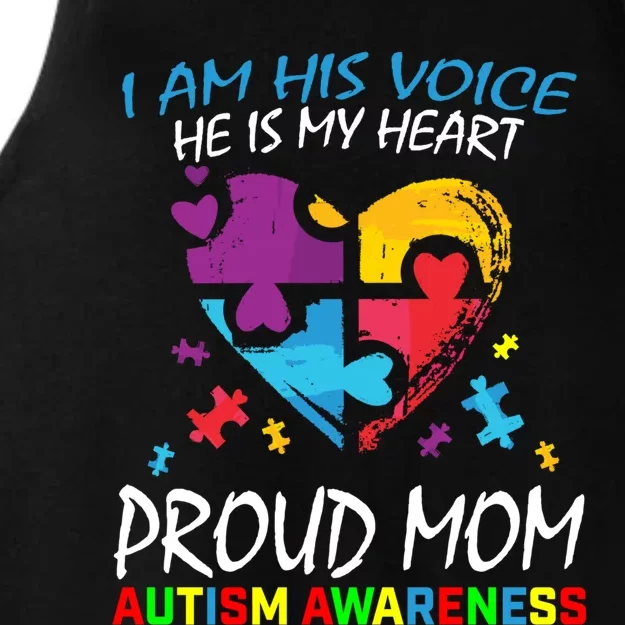 Blue Proud Autism Awareness Mom Son I Am His Voice My Heart Gift Ladies Tri-Blend Wicking Tank