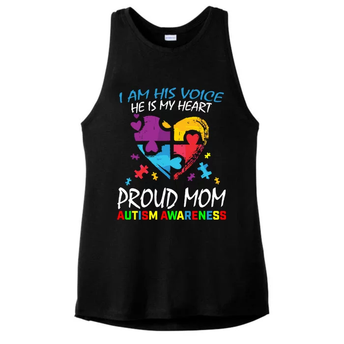 Blue Proud Autism Awareness Mom Son I Am His Voice My Heart Gift Ladies Tri-Blend Wicking Tank