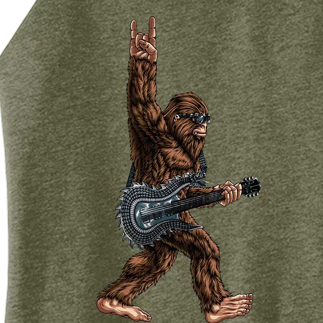 Bigfoot Playing A Dragon Guitar Rock On Sasquatch Big Foot Women’s Perfect Tri Rocker Tank