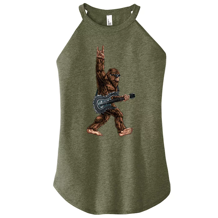 Bigfoot Playing A Dragon Guitar Rock On Sasquatch Big Foot Women’s Perfect Tri Rocker Tank