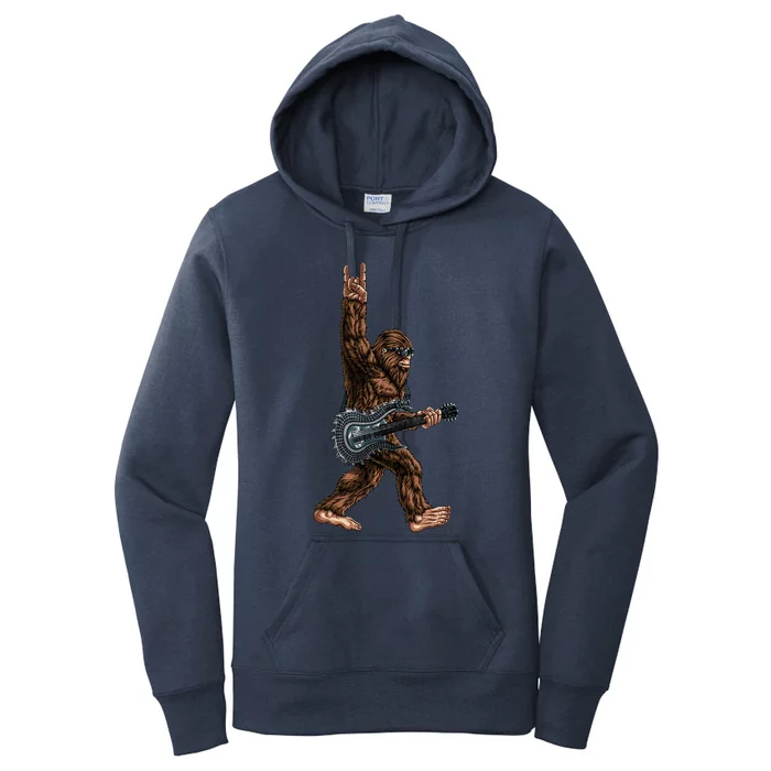 Bigfoot Playing A Dragon Guitar Rock On Sasquatch Big Foot Women's Pullover Hoodie