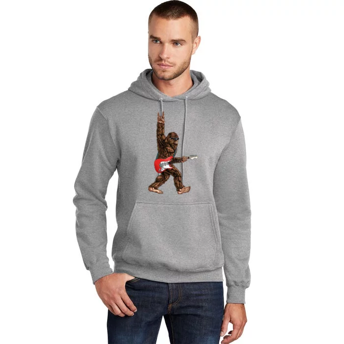 Bigfoot Playing A Electric Guitar Rock On Sasquatch Big Foot Tall Hoodie