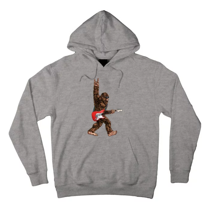 Bigfoot Playing A Electric Guitar Rock On Sasquatch Big Foot Tall Hoodie