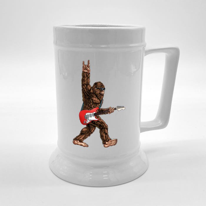 Bigfoot Playing A Electric Guitar Rock On Sasquatch Big Foot Front & Back Beer Stein