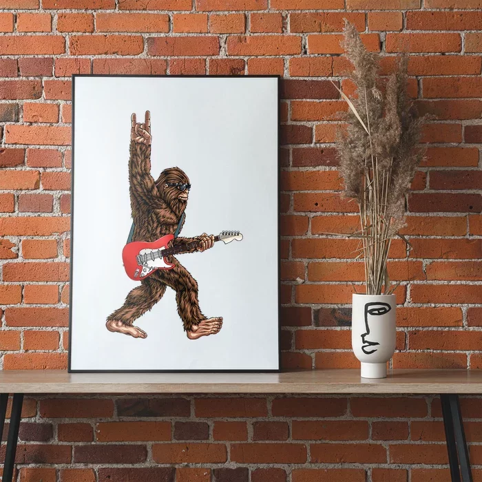 Bigfoot Playing A Electric Guitar Rock On Sasquatch Big Foot Poster