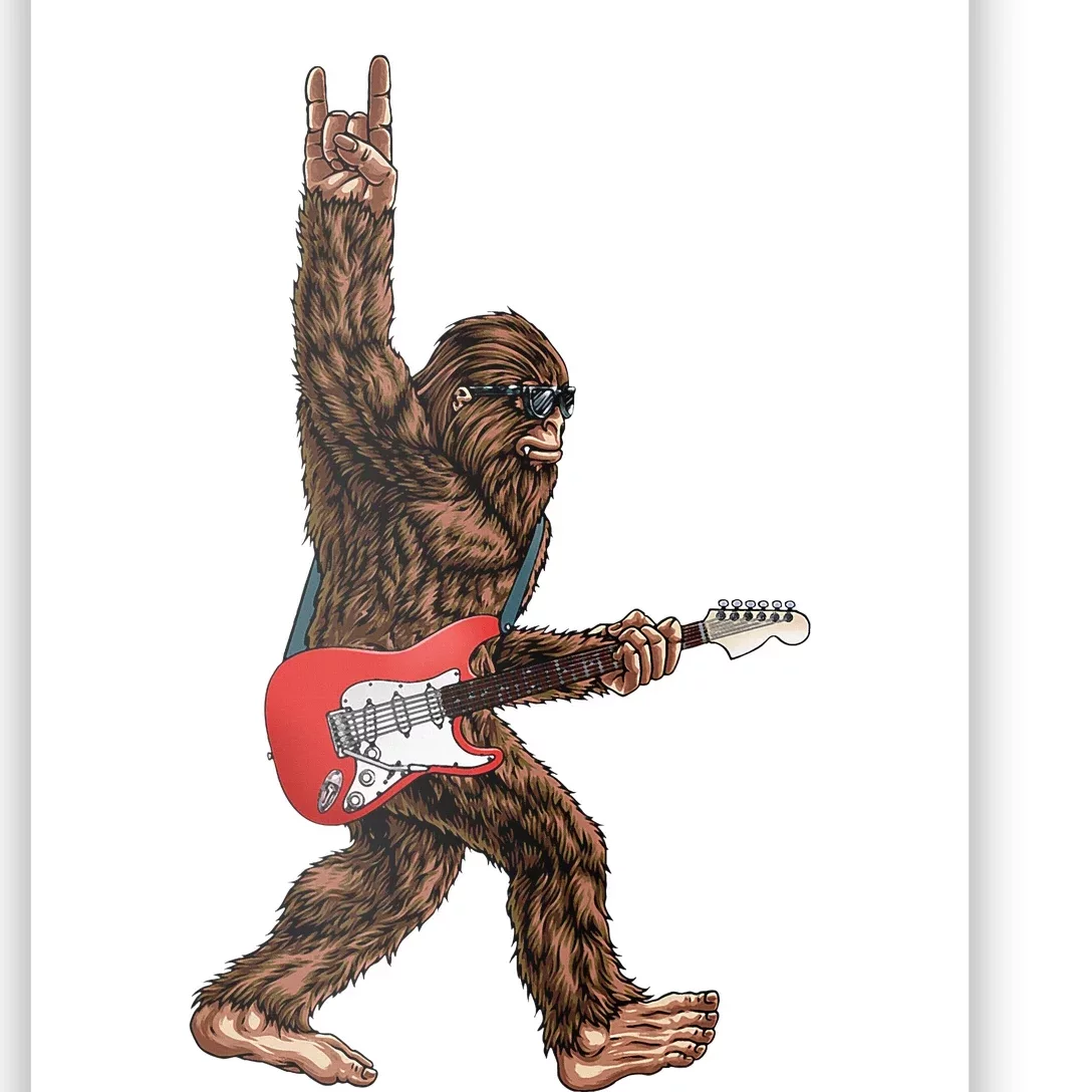 Bigfoot Playing A Electric Guitar Rock On Sasquatch Big Foot Poster