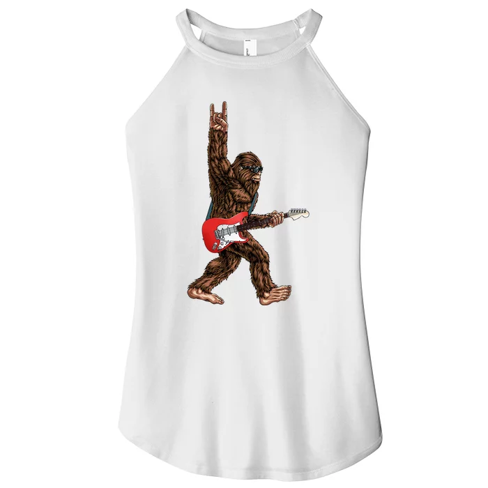 Bigfoot Playing A Electric Guitar Rock On Sasquatch Big Foot Women’s Perfect Tri Rocker Tank