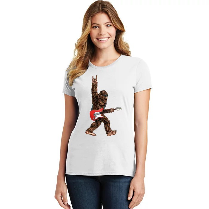 Bigfoot Playing A Electric Guitar Rock On Sasquatch Big Foot Women's T-Shirt