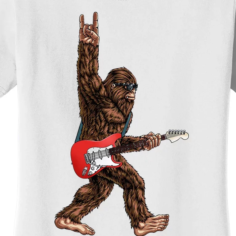 Bigfoot Playing A Electric Guitar Rock On Sasquatch Big Foot Women's T-Shirt