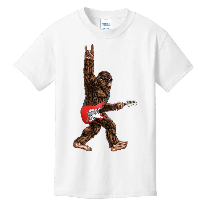 Bigfoot Playing A Electric Guitar Rock On Sasquatch Big Foot Kids T-Shirt