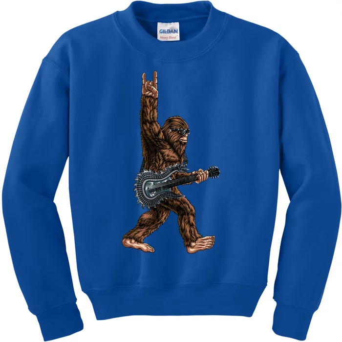 Bigfoot Playing A Dragon Guitar Rock On Sasquatch Kids Sweatshirt