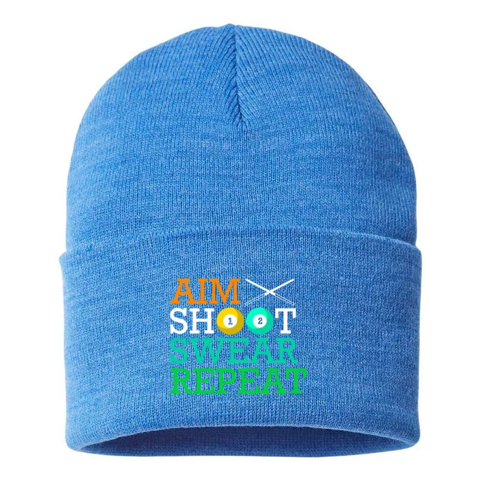 Billiards Pool Aim Shoot Swear Repeat Gift Sustainable Knit Beanie