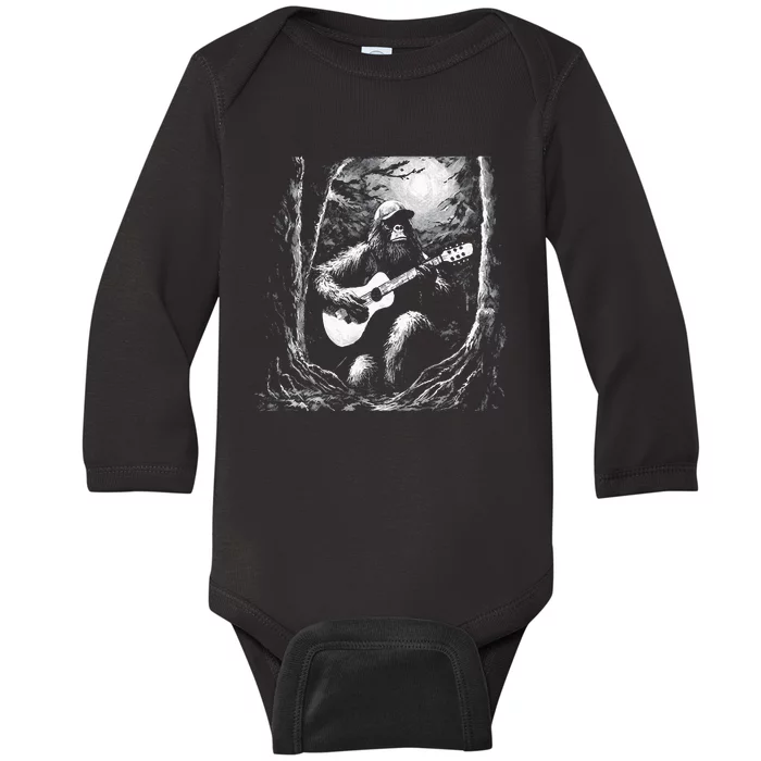 Bigfoot Playing Acoustic Guitar Baby Long Sleeve Bodysuit