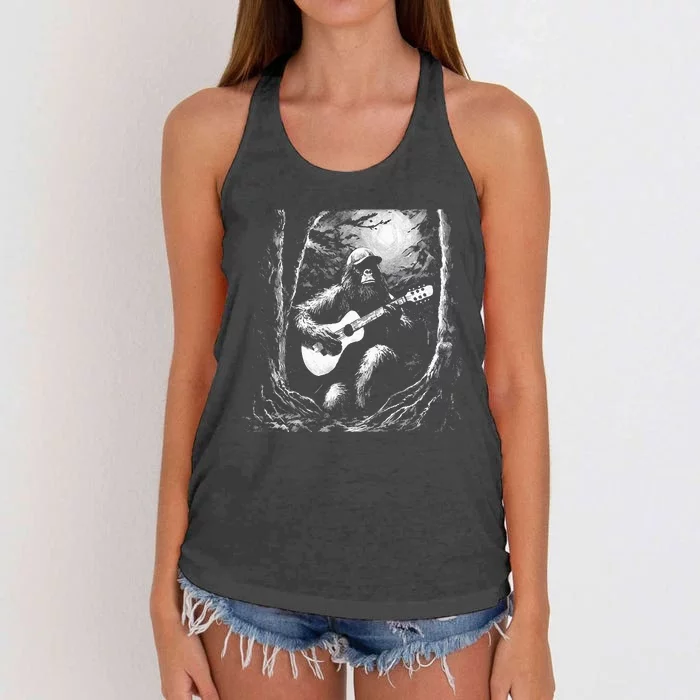 Bigfoot Playing Acoustic Guitar Women's Knotted Racerback Tank