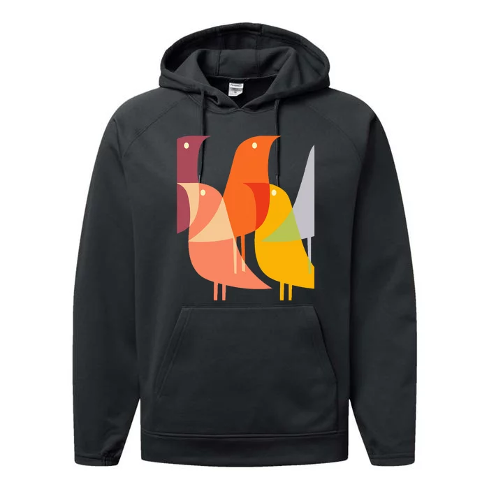 Bird Print Art Deco 60s Style Minimal Hippy Retro Cool Performance Fleece Hoodie