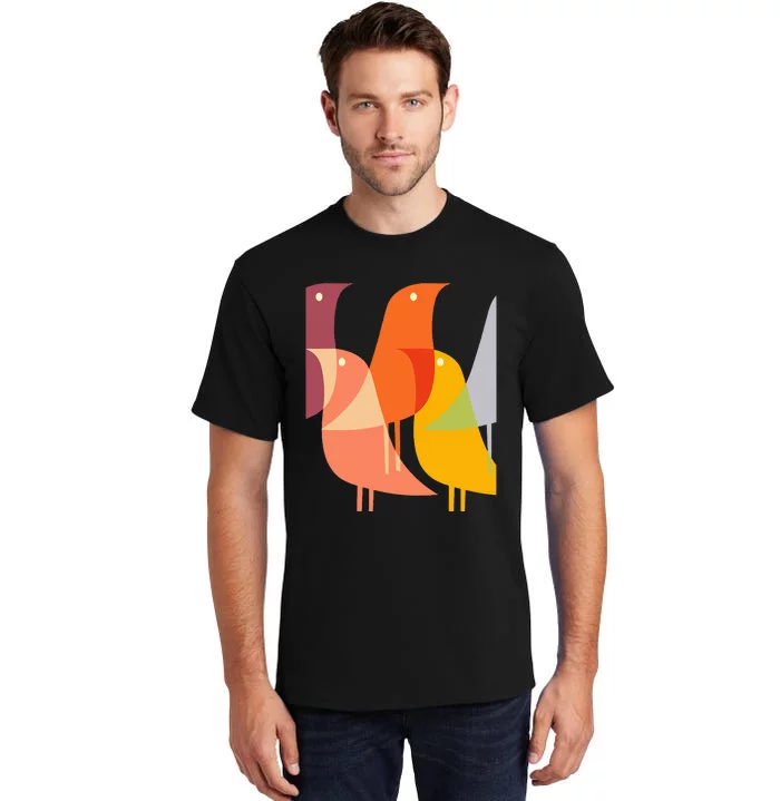 Bird Print Art Deco 60s Style Minimal Hippy Retro Cool Tall T-Shirt