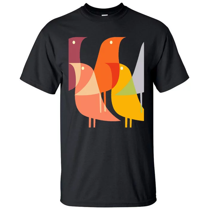 Bird Print Art Deco 60s Style Minimal Hippy Retro Cool Tall T-Shirt