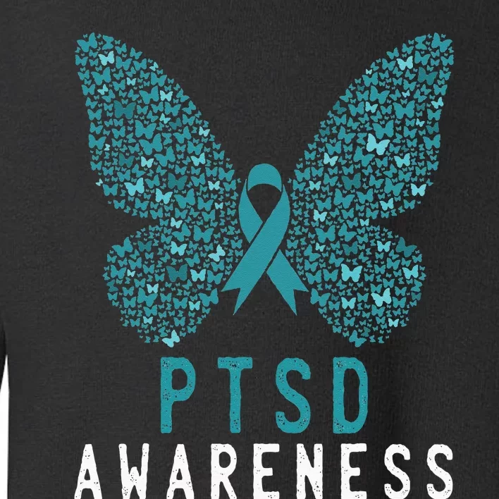 Butterfly PTSD Awareness Month Teal Ribbon Support Fighter Toddler Sweatshirt