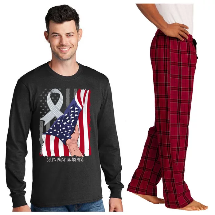 Bell’s Palsy Awareness Vintage American Flag Silver Ribbon Funny Gift Long Sleeve Pajama Set