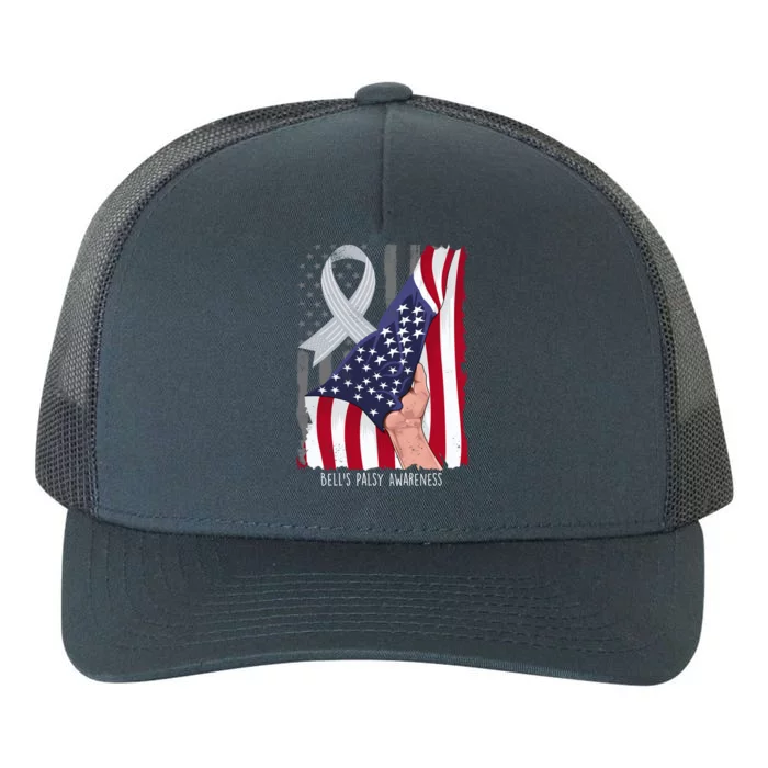 Bell’s Palsy Awareness Vintage American Flag Silver Ribbon Funny Gift Yupoong Adult 5-Panel Trucker Hat