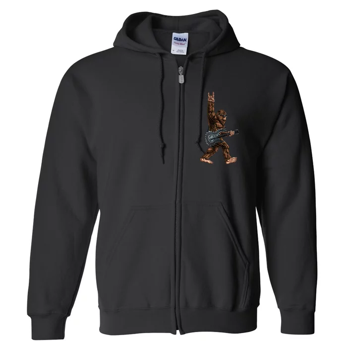 Bigfoot Playing A Dragon Guitar Rock On Sasquatch Big Foot Full Zip Hoodie