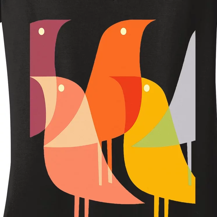 Bird Print Art Deco 60s Style Minimal Hippy Retro Cool Women's V-Neck T-Shirt